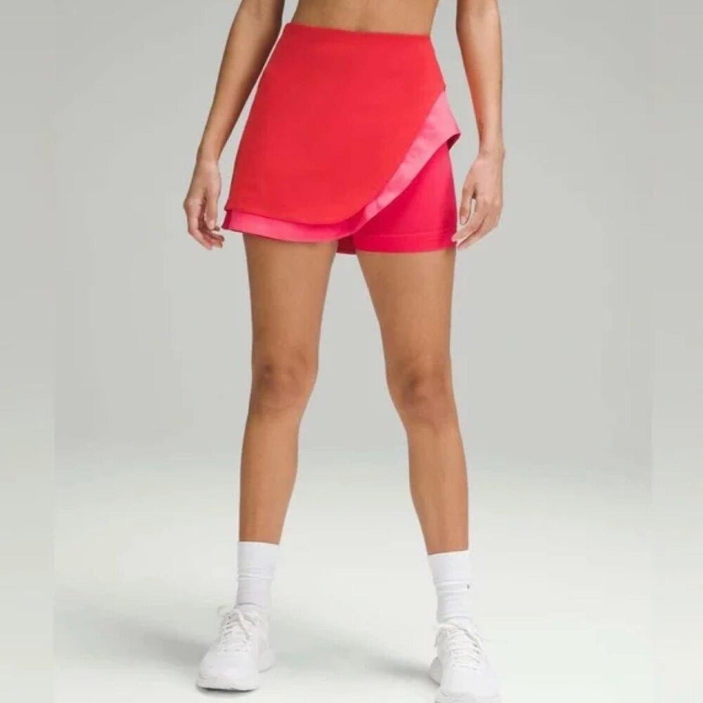 Lululemon Asymmetrical Layered High-Rise Tennis Skirt Hot Heat/Lip GlossRed Glow